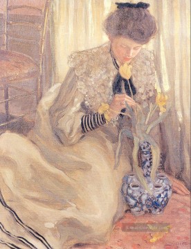  gelb Kunst - Der gelbe Tulpe Impressionist Frauen Frederick Carl Frieseke